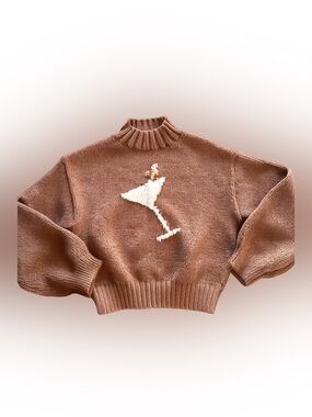 New with Tag! Maeve Anthropologie  Mock Neck Sweater Martini Cocktail Embroidery
